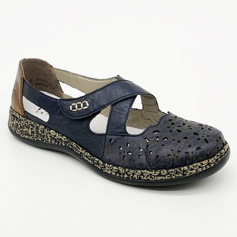 Damskie sandały 463H4-14 Rieker tęgość F, niskie na podbiciu