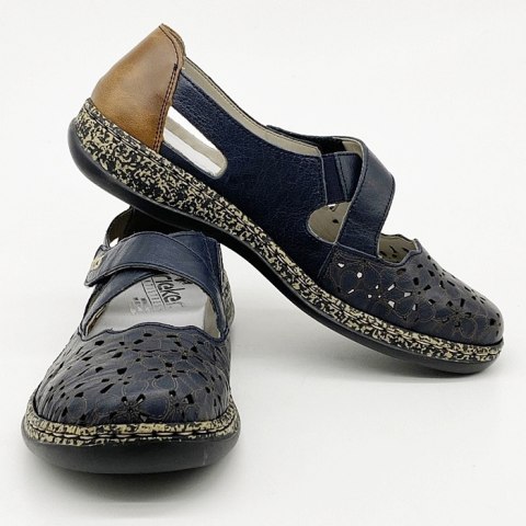 Damskie sandały 463H4-14 Rieker tęgość F, niskie na podbiciu