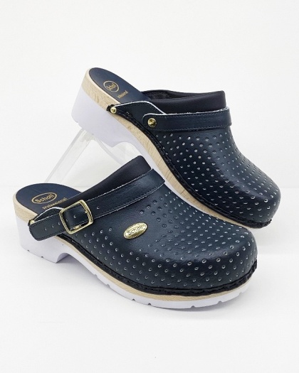 Chodaki Scholl Supercomfort Clog F20176 granatowe (drewno + guma) szerokie, tęgość H