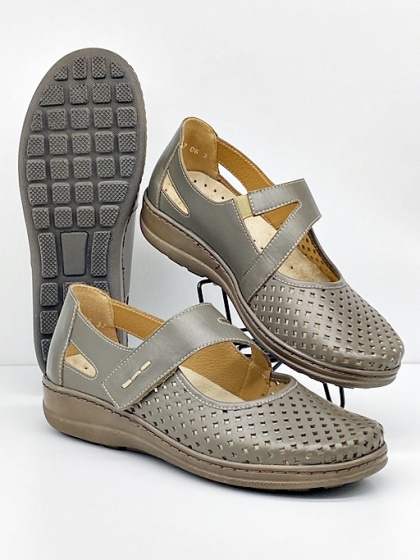 Baleriny skórzane Axel 1879 oliwkowe, regulowana tęgość H-J-K