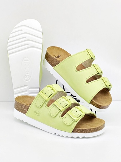 Damskie klapki SCHOLL Rio zielone, F23012 1046, skóra nubukowa, tęgość F-G