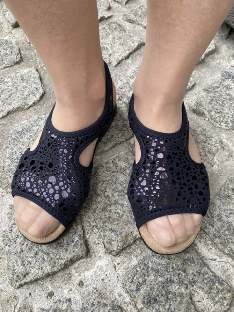 Elastyczne sandały damskie Sanital Flex 8041.17 czarne (nakrapiane) miękkie i wygodne, tegość G-H-J