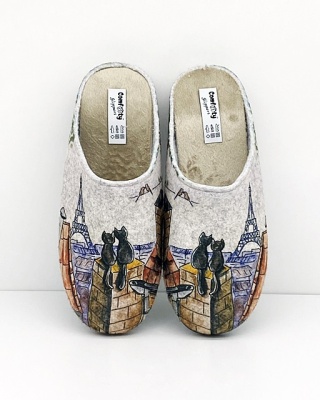 Filcowe pantofle domowe damskie Comfooty D17 SER.231-264 szare + koty, tęgość K