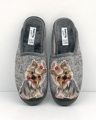 Kapcie damskie Comfooty D16 SER.221-228 szare + pieski, tęgość K