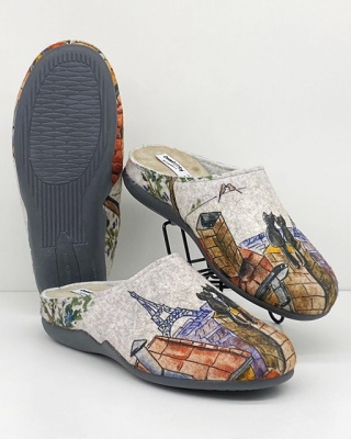 Filcowe pantofle domowe damskie Comfooty D17 SER.231-264 szare + koty, tęgość K