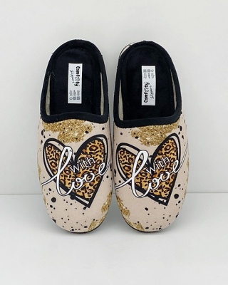 Kapcie damskie domowe Comfooty D17 SER.23V-219 beżowe + serca, tęgość K