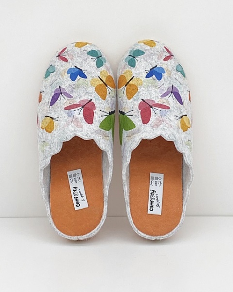 Kapcie damskie domowe Comfooty D84 SER.23V-282 szare + motyle, tęgość K