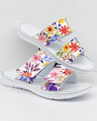 Miękkie obuwie medyczne damskie klapki Eldan KD MED 03 WZ19 kwiaty, tęgość H-K-M