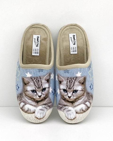 Pantofle damskie Comfooty D17 SER.241-204 błękitne + kotki, tęgość K