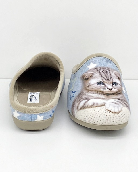 Pantofle damskie Comfooty D17 SER.241-204 błękitne + kotki, tęgość K