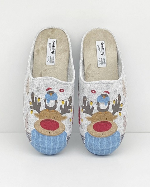 Papcie damskie Comfooty D17 SER,231-263 szare + renifer, tęgość K