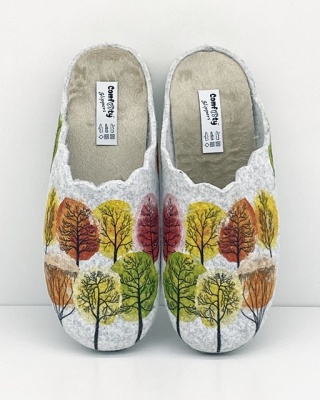 Papcie do chodzenia po domu Comfooty D84 SER.221-246 szare + drzewa, tęgość K