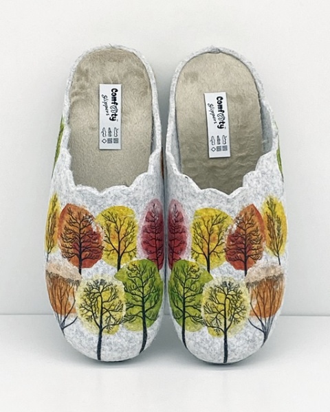 Papcie do chodzenia po domu Comfooty D84 SER.221-246 szare + drzewa, tęgość K