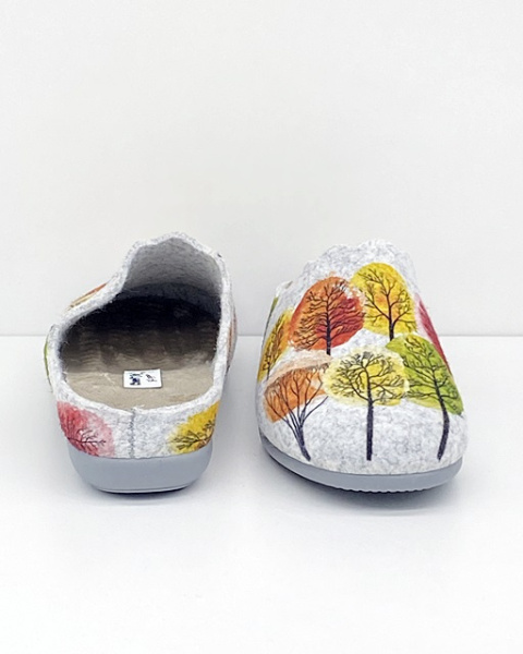 Papcie do chodzenia po domu Comfooty D84 SER.221-246 szare + drzewa, tęgość K