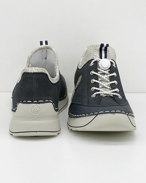 Półbuty damskie Rieker 51558-14 granatowe, nieco szersza podeszwa, tęgość G normalna