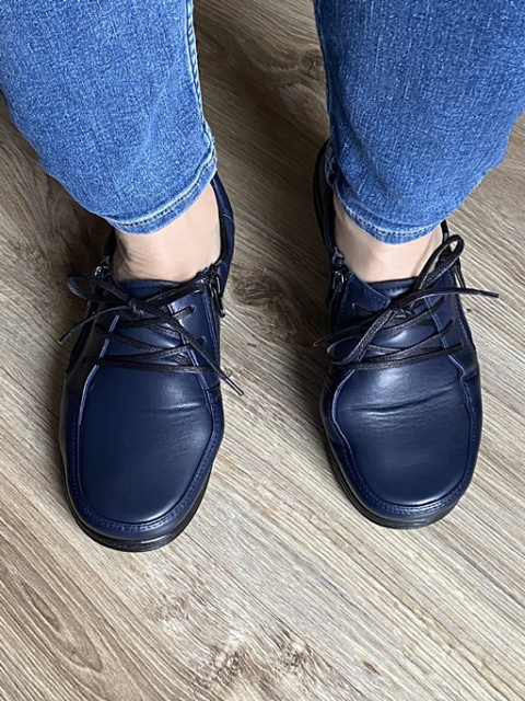 Axel 1775 granatowe półbuty damskie Kosela, skóra + stretch, tęgość H