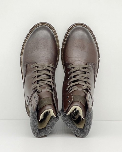 Skórzane męskie buty zimowe Rieker 32205-25 brązowe, tęgość H
