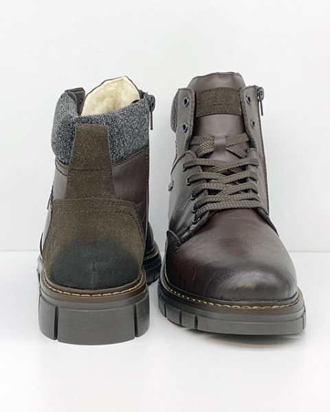Skórzane męskie buty zimowe Rieker 32205-25 brązowe, tęgość H