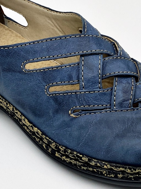 Wiosenne damskie półbuty Rieker 46369-12 niebieskie, tęgość G