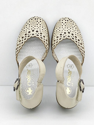 40902-60 Rieker eleganckie sandały damskie na obcasie, beżowe, tęgość G