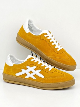 Buty Izzi 811 musztardowe, skórzane damskie adidasy, tęgość F-G