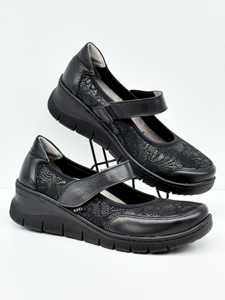 Baleriny Axel 1947 czarne ze wzorem (haluksy i palce młotkowate) tęgość H-J