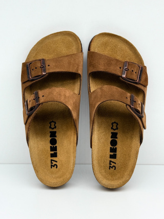 Buty Leon 4010 brązowe klapki zdrowotne damskie, zakres tęgości F-G-H-J