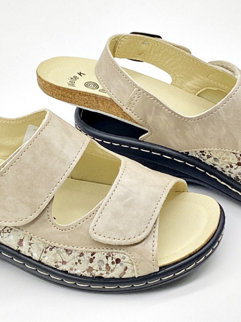 Dr Brinkmann 710220-08 beżowe sandały na haluksy, tęgość K-M