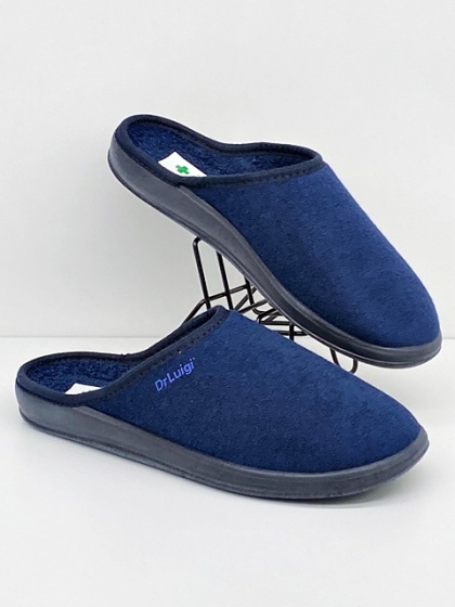 Dr Luigi kapcie domowe PU-01-01 65-granatowe (frotte), H tęgość poszerzona