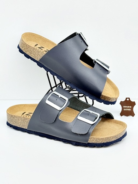 skórzane Klapki na korku