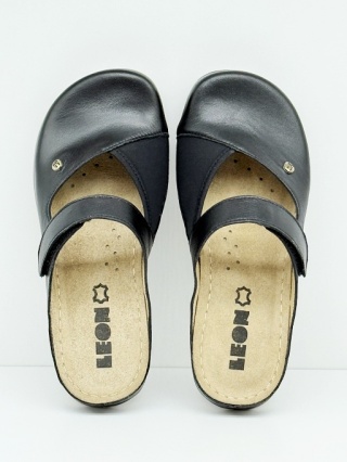 Klapki na szerokie stopy z haluksami Leon 953 czarne, tęgość H-K