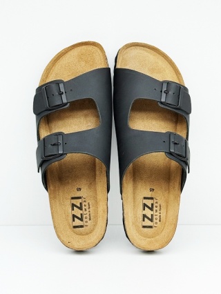 Klapki zdrowotne męskie Izzi Alex Black czarne skórzane, tęgość F-G-H