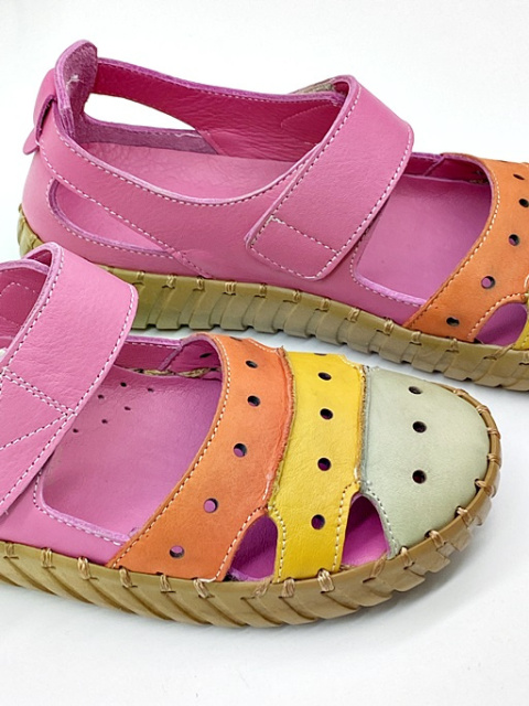 Kolorowe sandały damskie skórzane Loretta Vitale BB5327 fuksja multi, tęgość G