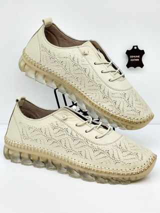 Półbuty damskie beżowe IZZI NY.1670 skórzane, tęgość G-H