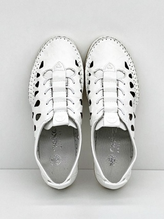 RIEKER 49956-80 białe sandały damskie z ekoskóry, tęgość M