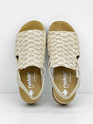 RIEKER 62741-60 beżowe sandały na szeroka stopę, gruba podeszwa, Extra Wide, tęgość H średnia