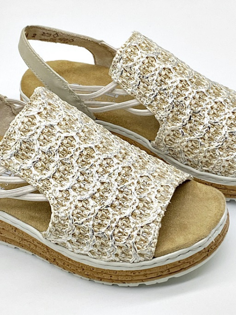 RIEKER 62741-60 beżowe sandały na szeroka stopę, gruba podeszwa, Extra Wide, tęgość H średnia