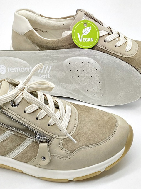 Adidasy damskie Remonte D1S04-60 beżowe, idealne na haluksy, z bocznym zamkiem, regulowana tęgość G-H