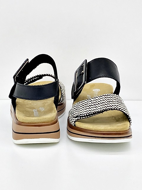 Sandały damskie na koturnie RemonteD1J53-02 czarne multi, tęgość G