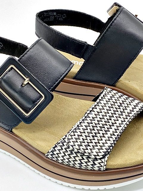 Sandały damskie na koturnie RemonteD1J53-02 czarne multi, tęgość G