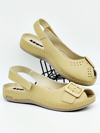 Leon 968 ciemno beżowe szerokie sandały damskie, regulowana tęgość K-M