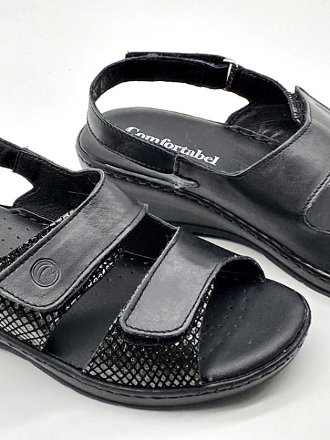 Sandały damskie Comfortabel 710214-01 czarne skórzane, tęgość H