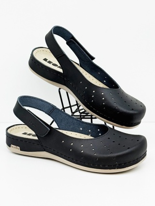 Sandały damskie skórzane Leon 967 czarne, tęgość K