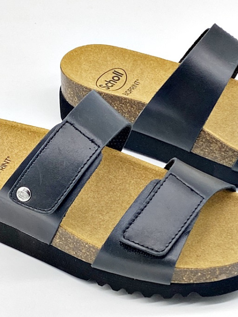 Skórzane damskie klapki SCHOLL Lusaka czarne, F31484 1004, regulowana tęgość F-G-H