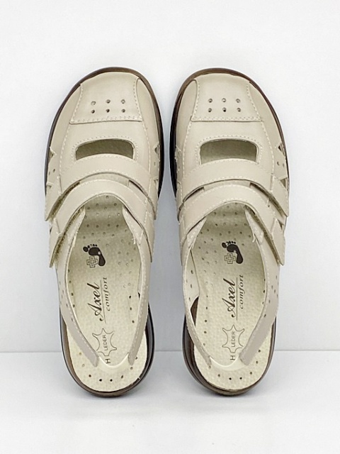 Szerokie damskie sandały 2451 beżowe, zakryte palce, duża tęgość M