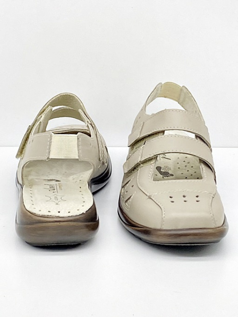 Szerokie damskie sandały 2451 beżowe, zakryte palce, duża tęgość M