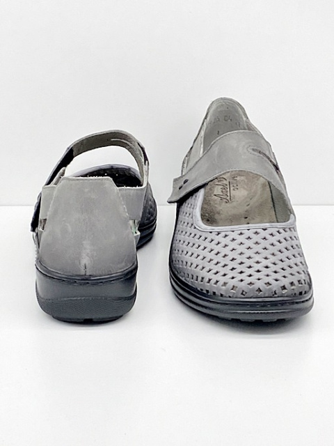 Szerokie półbuty damskie Axel 1879 szare, ażurowe baleriny na lato, tęgość H-J-K