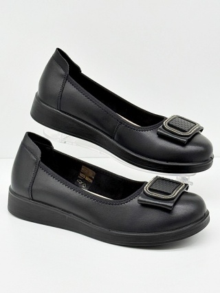 Eleganckie baleriny Loretta Vitale W9918A czarne, skórzane, tęgość H