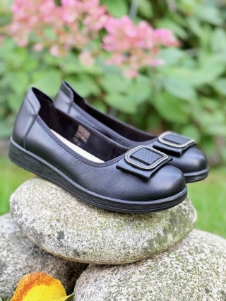 Eleganckie baleriny Loretta Vitale W9918A czarne, skórzane, tęgość H