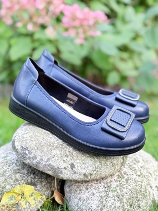 Baleriny damskie skórzane Loretta Vitale W9918B granatowe, tęgość H